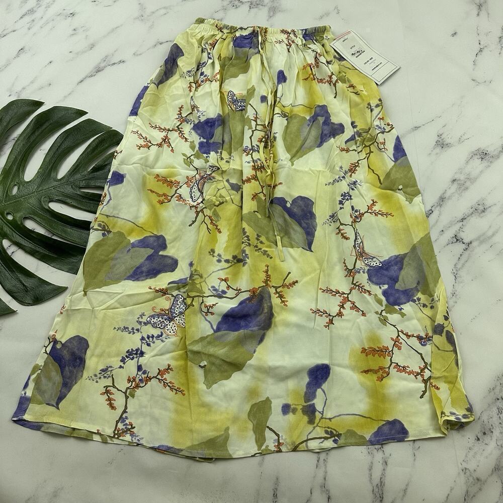 We Be Bop Womens Vintage Y2k Midi Skirt Plus Size 0x New Yellow Purple Butterfly